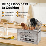 Rustic White Wooden Utensil Holder for Kitchen Counter Decor Extra Large Utensil Crock Organizer Silverware Caddy Farmhouse Wood Cutlery Holder Cooking Utensil Stand Storage kitchen Tools Holder Renawe