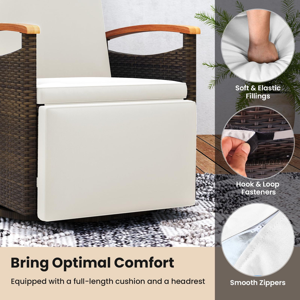 Tangkula Patio Rattan 360 Degree Swivel Recliner Chair, Wicker Lounge Chair w/Adjustable Backrest & Footrest, Cushioned Push Back Reclining Seat w/Flip Side Table for Porch, Yard, Lawn (Off White,1) Tangkula