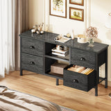 Furologee TV Stand with 4 Drawers, Small Entertainment Center with Open Shelf, Dresser TV Console Table for 50" TV, Media Center for Bedroom, Living Room/Black Oak Furologee