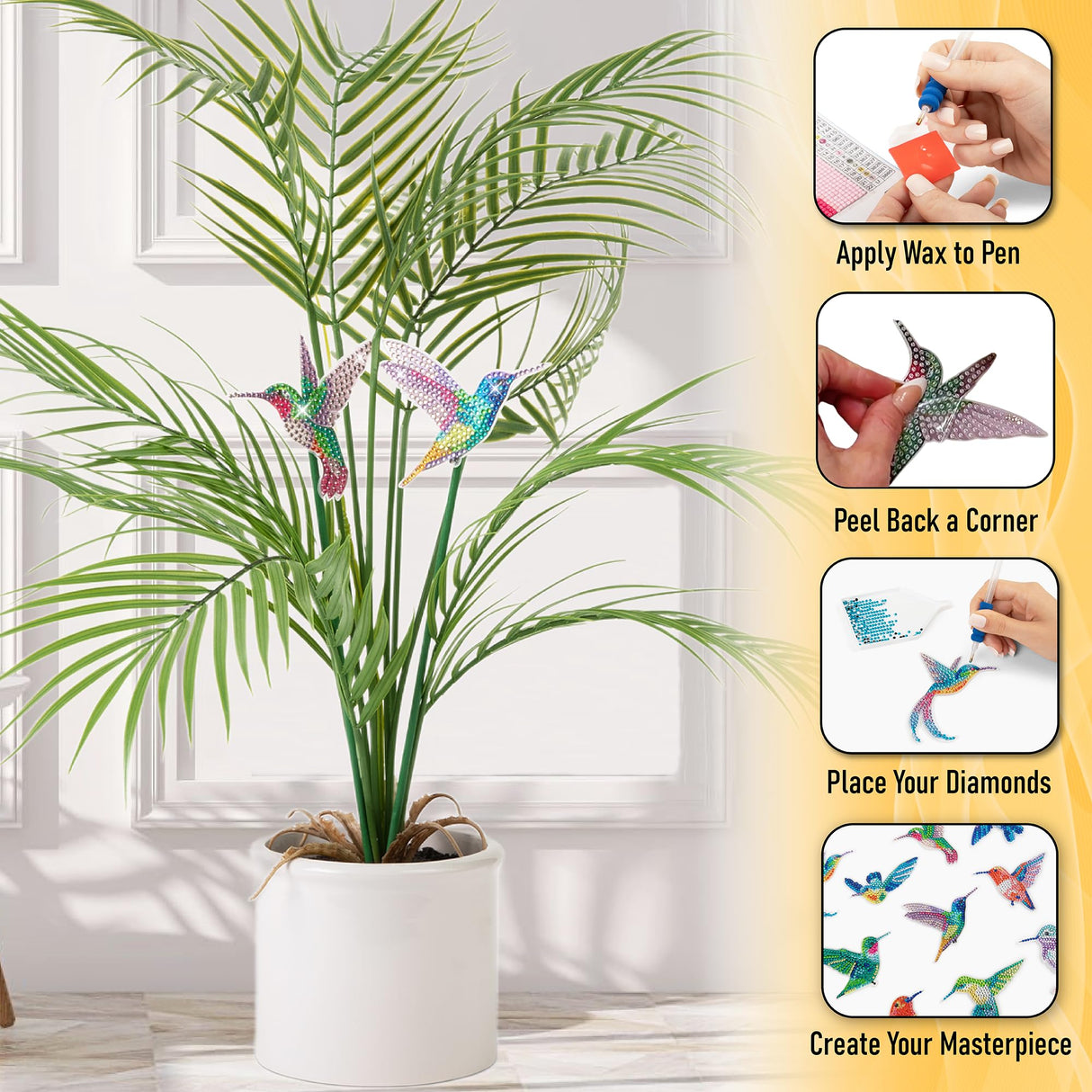 Modern Merch Diamond Art Birds 10 Pack, DIY Plant Stake Garden Decor, Birds Diamond Dots for Adults, Jewel Art Painting Kits, Mini Gem Arts and Crafts for Adults Modern Merch