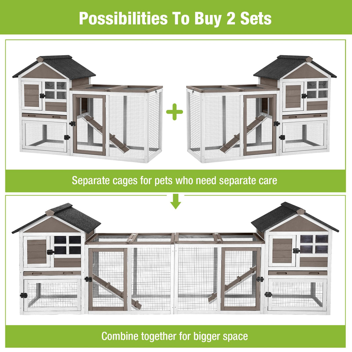 GUTINNEEN Rabbit Hutch Chicken Coop Expandable Indoor Bunny Cage Outdoor Guinea Pig Cage with Run 51.6" L GUTINNEEN