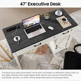 Farmhouse 47" Executive Desk, Computer Desk with Drawers and Storage Cabinet, Workstation Computer Desk for Home Office, Study. Vabches