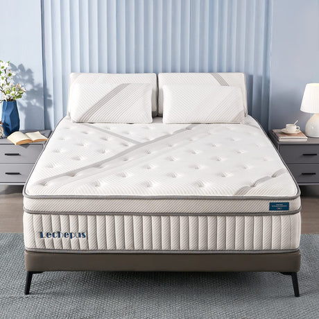 Lechepussleep Full Mattress,Lechepus 14 Inch Hybrid Memory Foam Mattresses with Pocket Springs,Mattress in Box,Plush Feel Euro Top Mattress for Cool Sleep & Back Pain Relief,CertiPUR-US Foam Lechepussleep