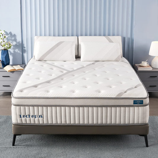 Lechepussleep Full Mattress,Lechepus 14 Inch Hybrid Memory Foam Mattresses with Pocket Springs,Mattress in Box,Plush Feel Euro Top Mattress for Cool Sleep & Back Pain Relief,CertiPUR-US Foam