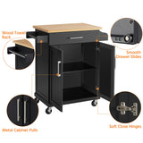 Yaheetech Kitchen Island on Wheels with Storage Cabinet, Rolling Kitchen Cart with Bamboo Top & Drawer & Spice Rack Towel Bar, Microwave Stand Cart for Kitchen/Dining Room, Black Yaheetech