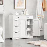 Topeakmart Bathroom Free-Standing Floor Cabinet, Practical Storage Cabinet with 4 Drawers and 2 Doors for Kitchen, Entrance Area, Living Room, Adjustable Shelves, Ample Space White Topeakmart