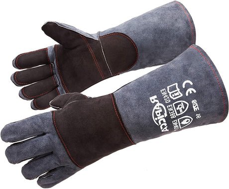 RAPICCA Fireplace Gloves Fire Heat Resistant: Dark-Grey 16IN 932℉ - Fireproof Leather for Fireplace Fire Pit Wood Stove Campfire Furnace BBQ Grill Stick Mig Welding Welder Gear - One Size RAPICCA