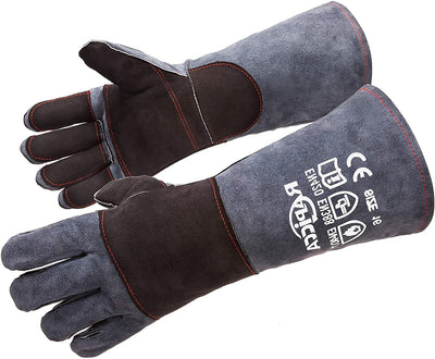 RAPICCA Fireplace Gloves Fire Heat Resistant: Dark-Grey 16IN 932℉ - Fireproof Leather for Fireplace Fire Pit Wood Stove Campfire Furnace BBQ Grill Stick Mig Welding Welder Gear - One Size