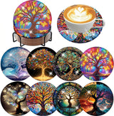 igoodom 8 Pcs Tree of Life Diamond Art Coasters Kit with Holder, DIY Tree Diamond Painting Coasters for Beginners Adults, Non Slip Diamond Art Kits Craft Supplies 4x4inch igoodom