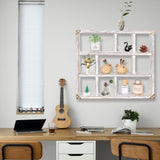 MITREL 17.7x15.7-Inch Shadow Box Shelf 9-Slot Rustic Floating Shelves Larger Wall Mounted Shelf Lightweight Solid Wood Display Shelf Freestanding Farmhouse(9C-Rustic White) MITREL