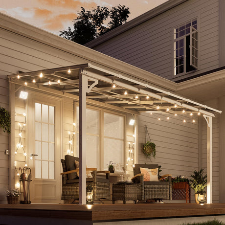 MEISSALIVVE 8' x 12' Wall Mounted Lean to Metal Awnings with Sloped Roof, Outdoor Patio Gazebo Awning for Backyard, Deck, White MEISSALIVVE
