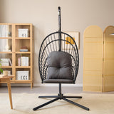 Topfuca Indoor/Outdoor Egg Hanging Chair with Stand - Patio Wicker Swing Hammock Chair. 350lbs Capacity, Cushioned. Ideal for Bedroom, Balcony, Porch, Garden. Versatile Swing Chair for All Spaces Topfuca