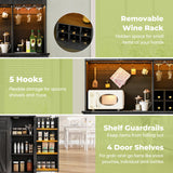 Dripex 71" Pantry Cabinet with Charging Station, Farmhouse Kitchen Pantry Storage Cabinet with Outlet & LED Light, Microwave Stand, Tall Kitchen Hutch with Storage for Living Room, Dining Room, Black Dripex