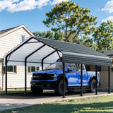 SUNLEI 12'x15'x8.5' Metal Carport, Heavy Duty Metal Carport Canopy with Galvanized Steel Roof and Frame, Permanent Garage for Pickup, Bass Boat, Trucks, Car and Tractors SUNLEI