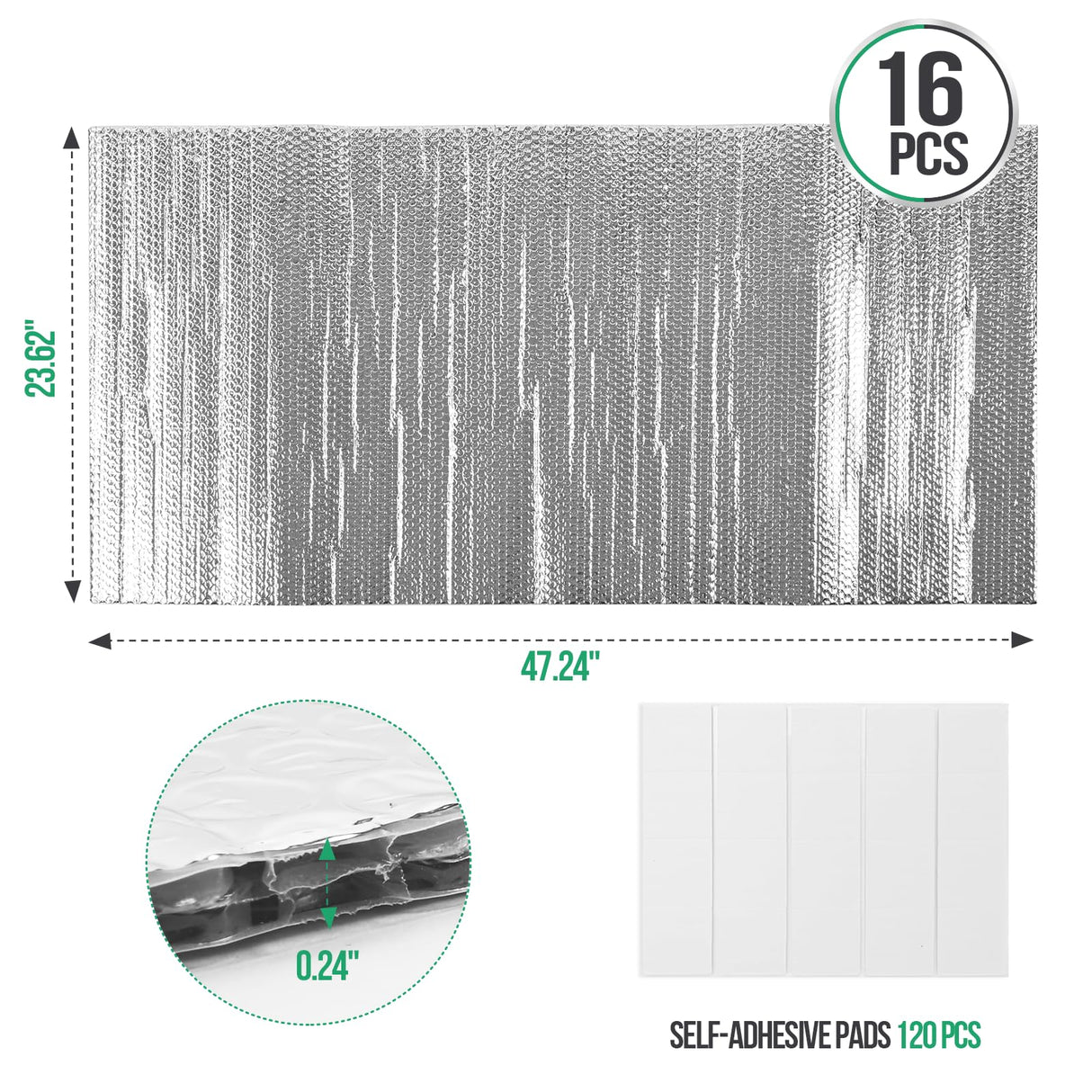 jxgzyy Reflective Insulation Roll Garage Door Insulation Panels Pre-Cut Kit 16 Sheets Double Bubble Reflective Insulation Foam Panels 23.62" X 47.24" for Windows, Garage Door, RV, Roof, Attic, Car jxgzyy