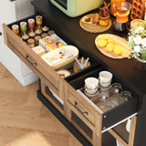 FINETONES 71" Pantry Cabinet with LED Light and Charging Station, Storage Cabinet with Microwave Stand, Kitchen Pantry Hutch Cupboard with Doors and Shelves, Black/Brown FINETONES