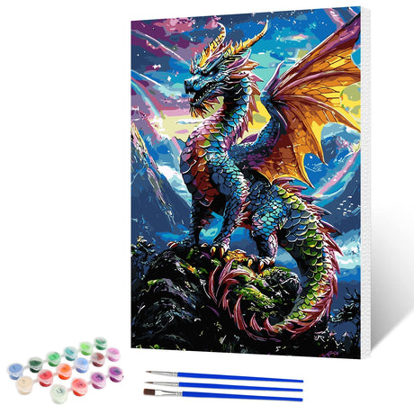 NAIMOER Colourful Dragons Paint by Numbers Kits for Adults Beginner with Wooden Framed, Color by Numbers on Canvas Painting Kits for Adults, Easy Paint DIY Acrylic for Home Wall Decor 12X16 Inch NAIMOER
