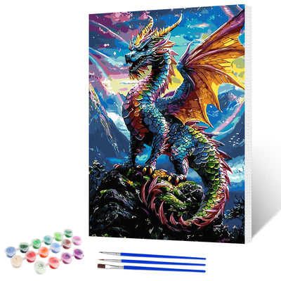 NAIMOER Colourful Dragons Paint by Numbers Kits for Adults Beginner with Wooden Framed, Color by Numbers on Canvas Painting Kits for Adults, Easy Paint DIY Acrylic for Home Wall Decor 12X16 Inch