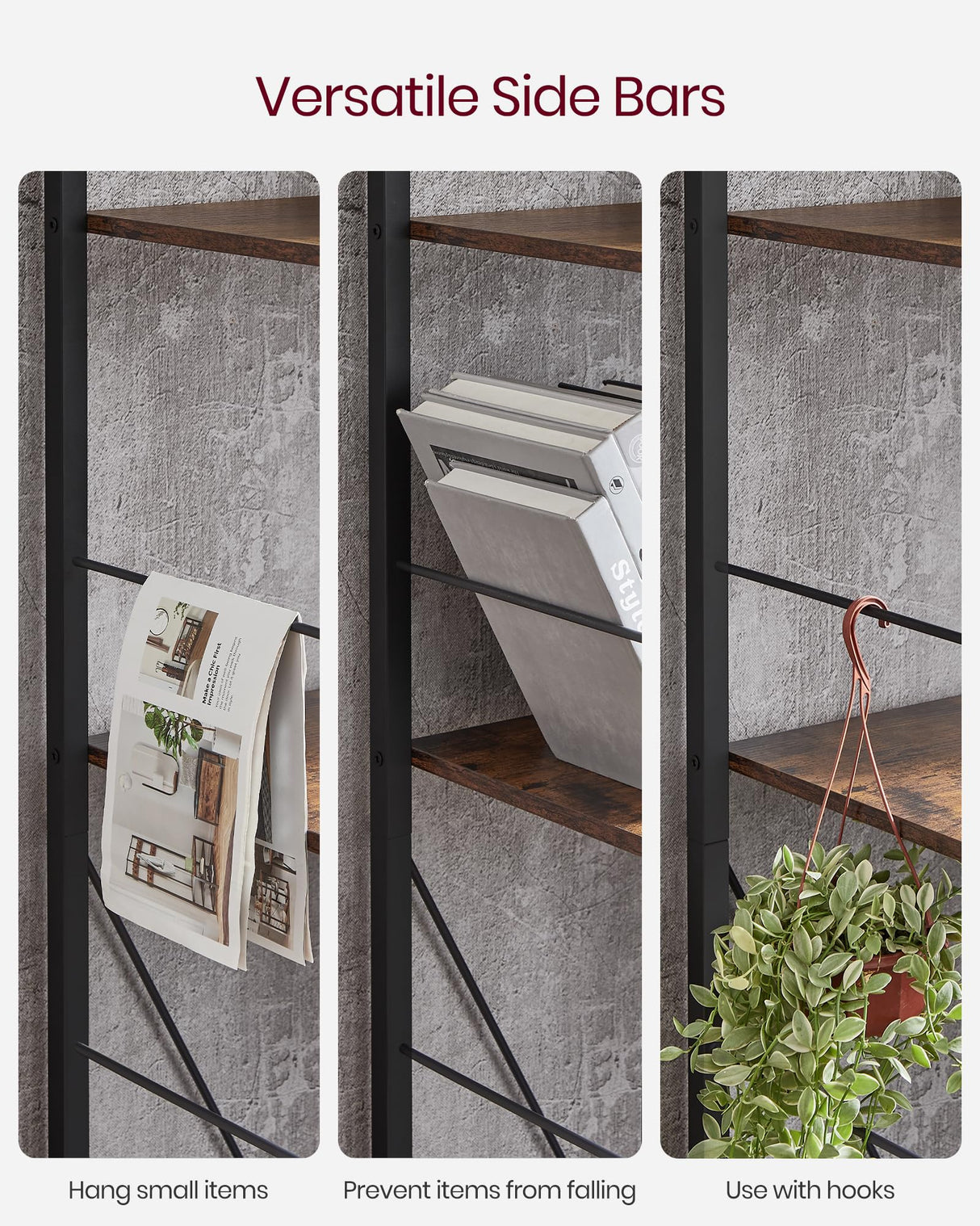 VASAGLE Bookshelf, 5-Tier Bookcase, Storage Shelving Unit, Display Shelf with Open Compartments for Living Room, Home Office, Bedroom, Industrial, Rustic Brown and Black ULBC121B01 VASAGLE