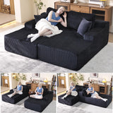 Oversized 79” Double Chaise Lounge Sofa Bed, Deep Seat Corduroy Cloud Loveseat Chair, No Assembly, Plush Upholstered Sleeper for Living Room or Bedroom (Black) WHGBJA