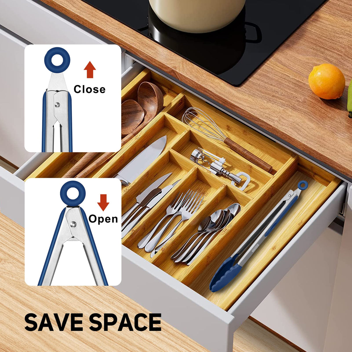 EEKEDO Kitchen Tongs, Stainless Steel Silicone Tongs for Cooking 600ºF High Heat-Resistant BBQ Grilling Locking Tongs, Set of 2-9" and 12" Classic Blue EEKEDO