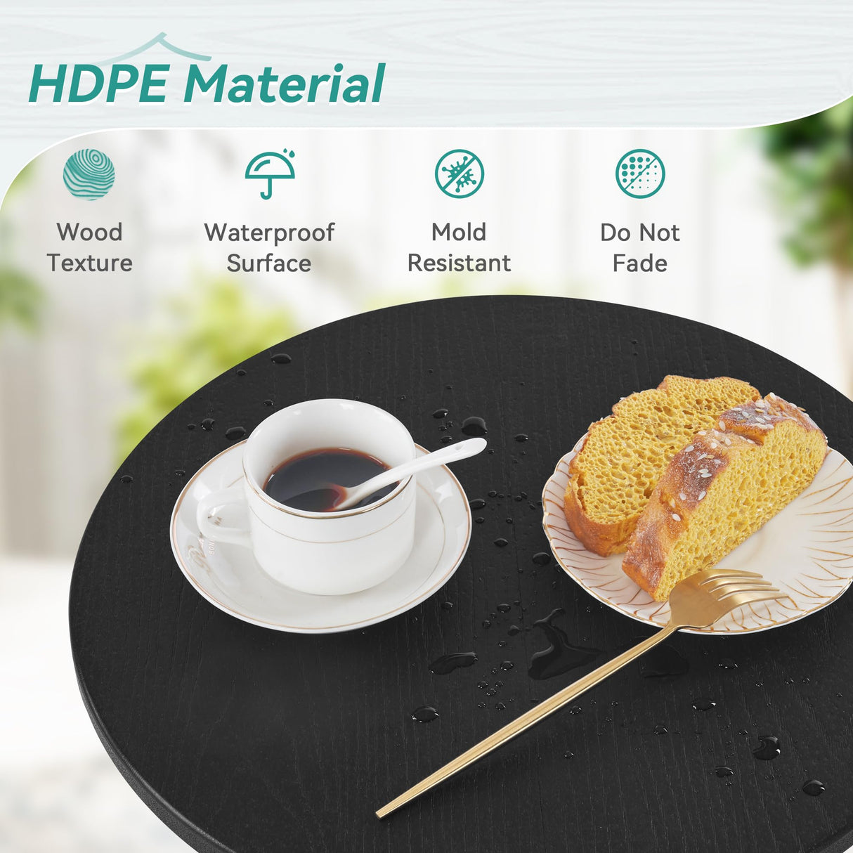 Homenjoy HDPE Outdoor Side Table, Small Round Side Table Weather-Resistant, Outdoor Side Tables for Patio, Porch, Deck, End Table for Plant Stand, Living Room, Bedroom, Black Homenjoy