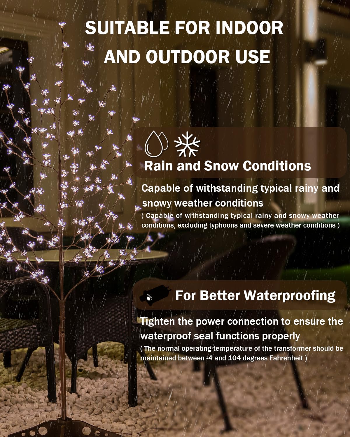 Tybeeu 5ft Lighted Cherry Blossom Tree with 184 Warm White LED Lights for Holiday Decor - Dimmable, UL Certified, Waterproof - Ideal for Indoor and Outdoor Decoration TYBEEU
