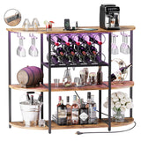 VICTONE Wine Bar Cabinet with LED Lights and Power Outlets, Freestanding Liquor Bar Cabinet Table with Glass Holder Wine Rack Table Mini Bar for Home Kitchen Dining Room VICTONE