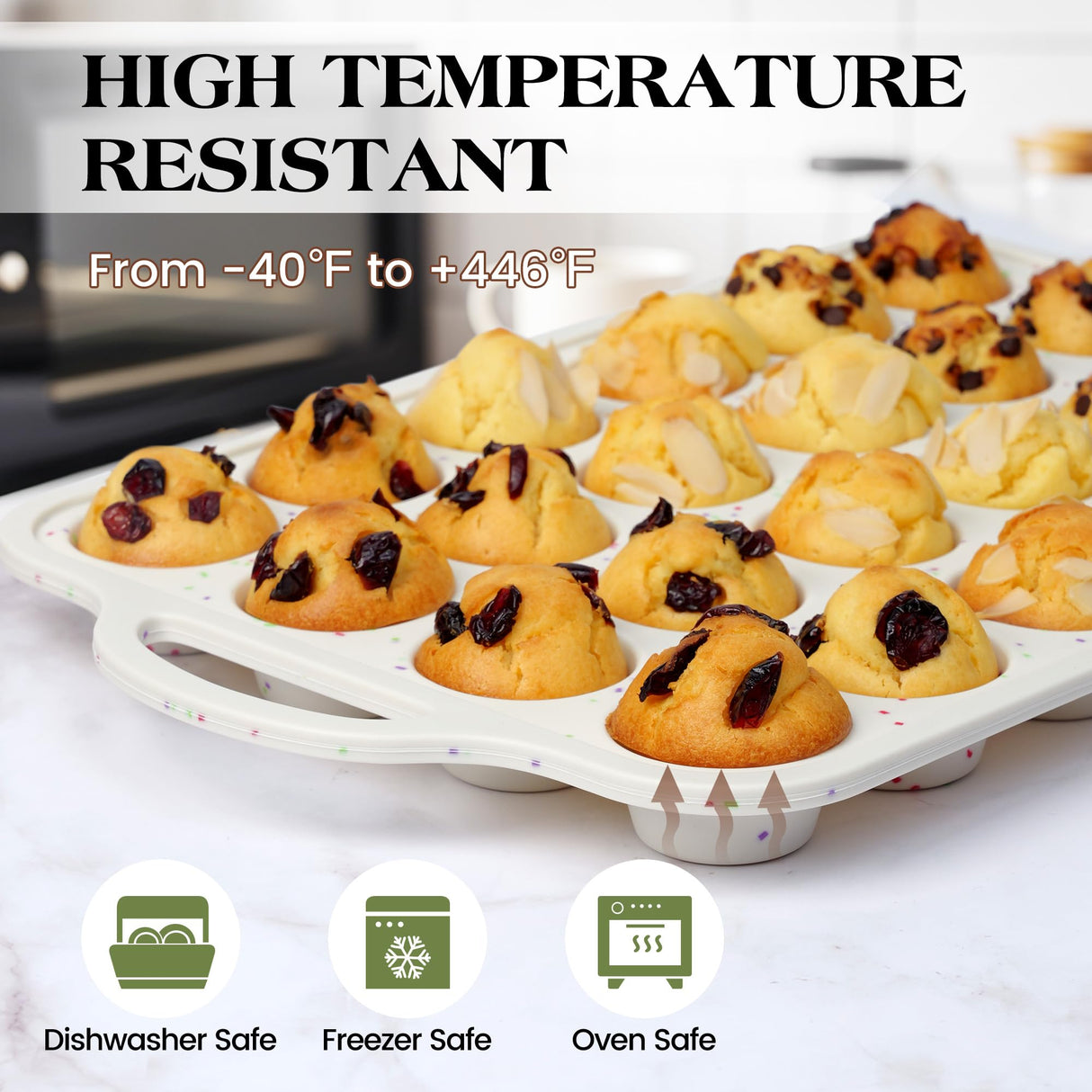 AOTASO Regular 12 Cup and Mini 24 Cup Nonstick Cupcake Pan Set Silicone Muffin Pan for Baking Silicone Cupcake Mold with Metal Reinforced Frame BPA Free (2 Pcs, Cream) AOTASO