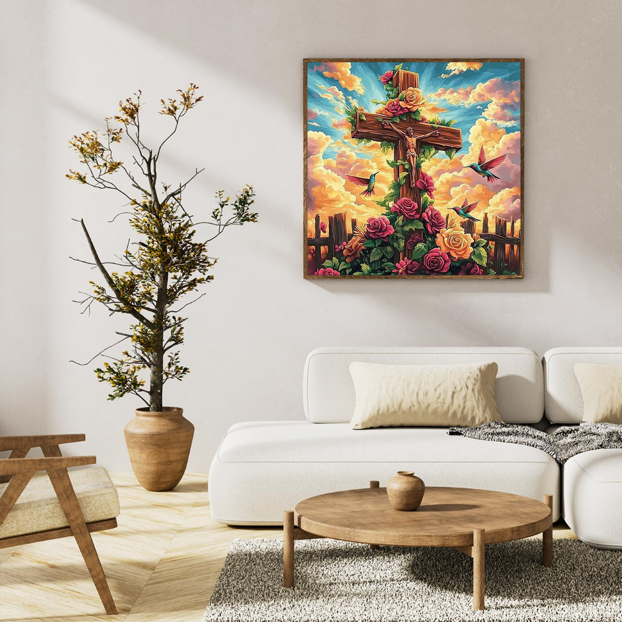 Paint by Numbers Kit for Adults Beginner Religious Cross, Flower Adult Paint by Number Kits on Canvas, Jesus DIY Acrylic Oil Painting by Numbers for Adults, Perfect for Home Wall Decor 16X16 Inch Okarina