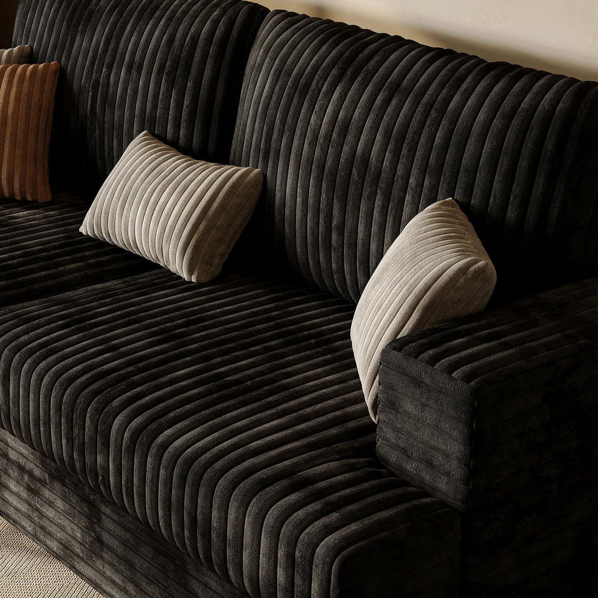 Comkei 89" 2 Seater Black Couches for Living Room Sofas Modern Comfy Corduroy Couch with Deep Seats Oversized Loveseat Sofa for Small Apartment Comkei