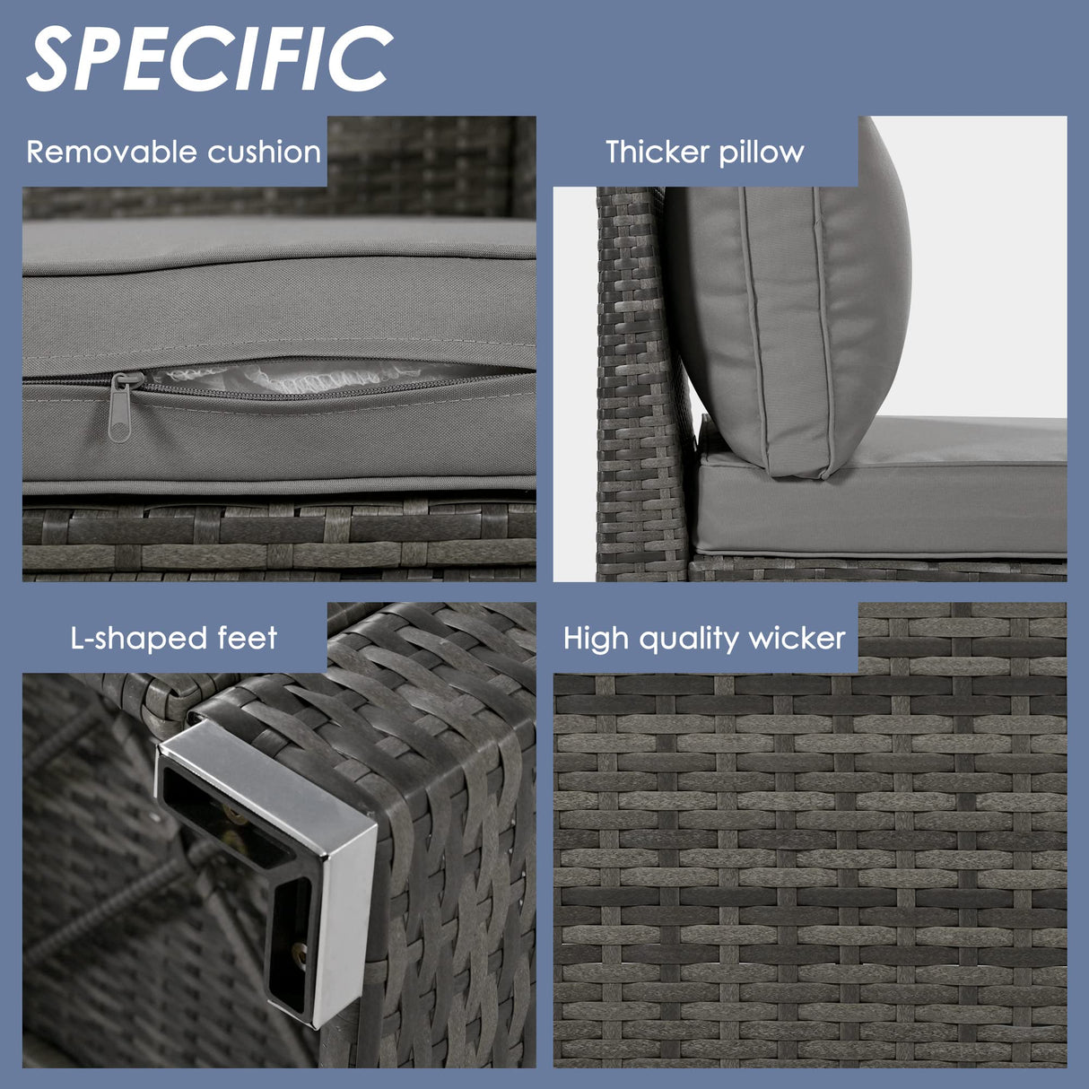 Merax 9-Piece Outdoor Half-Moon Patio Sofa Set, Modern Round Wicker Furniture with Grey Cushions, Gray Wicker Sofa Set for Patio, Garden, or Poolside Merax