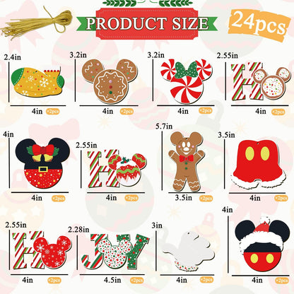 Christmas Decorations Tree Ornaments Set - 24Pcs Wooden Mouse Ornaments for Holiday Christmas Trees Hanging Party Decorations