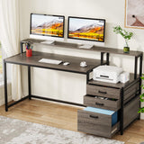 Tribesigns 63 Inch Computer Desk with File Drawer Cabinet, Ergonomic Office Desk with Monitor Stand, Industrial Computer Table with Printer Space, Wood PC Table Workstation Desk for Home Office Tribesigns