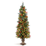 National Tree Company Pre-Lit Artificial Entrance Christmas Tree, Green, Crestwood Spruce, White Lights, Decorated with Pine Cones, Berry Clusters, Frosted Branches, Includes Pot Base, 5 Feet National Tree Company