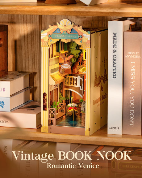 Rolife DIY Book Nook Kit for Adults, Miniature Dollhouse Booknook Kit, 3D Wooden Puzzle Creative Decorative Bookends Bookshelf Diorama Insert Crafts Hobbies Gifts (Romantic Venice) Rolife