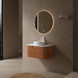30'' Bathroom Vanities Cabinet with Sink Combo, Wall Mounted Floating Cabinet W/Curved Edges Stripes, Oak Plywood, Soft-close System with a Drawer, White Round Ceramic Basin - Kiel, Natural Wood RAINLUX