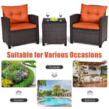KOTEK 3 Piece Patio Furniture Set, Outdoor Conversation Set with Washable Cushions & Tempered Glass Tabletop, PE Rattan Wicker Bistro Set for Porch, Garden, Balcony (Orange) KOTEK