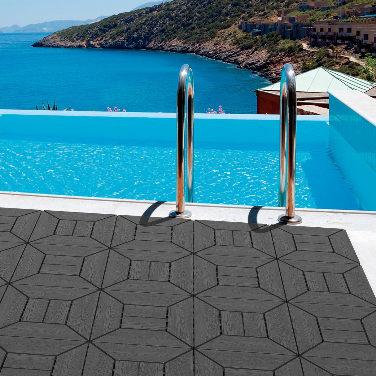 Plastic Interlocking Deck Tiles Waterproof 12x12'' Exstra Long Patio Flooring 44 sqft Outdoor Deck Tiles for All Weather Use - Balcony, Backyard, Indoor & Outdoor ZUGELAN