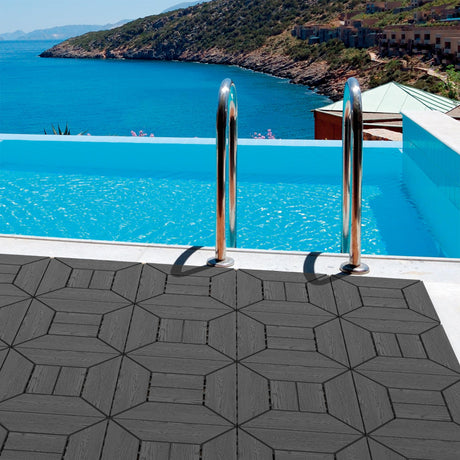 Plastic Interlocking Deck Tiles Waterproof 12x12'' Exstra Long Patio Flooring 44 sqft Outdoor Deck Tiles for All Weather Use - Balcony, Backyard, Indoor & Outdoor ZUGELAN