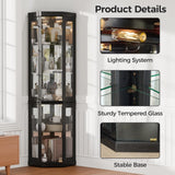 Trygoal 70" H Lighted Corner Curio Cabinet, Display Curio Cabinet with Tempered Glass Doors and Shelves, Corner Display Case with Light Bulb for Living Room, Dining Room, Black Trygoal