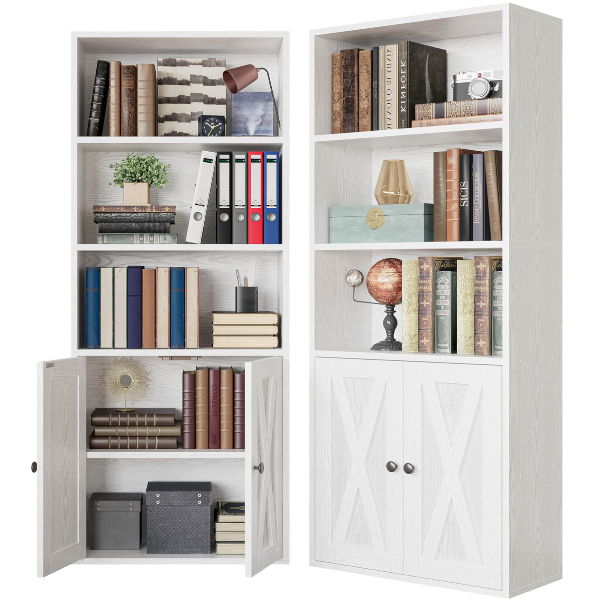 IRONCK Industrial Bookshelves and Bookcases with Doors 11.8 in Depth Set of 2 Floor Standing 5 Shelf Display Storage Shelves Bookcase Home Decor Furniture for Home, Office, Living Room, Bedroom IRONCK