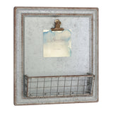 Stonebriar Rustic Galvanized Metal Magnetic Memo Board for Wall with Clip and Wire Basket Stonebriar