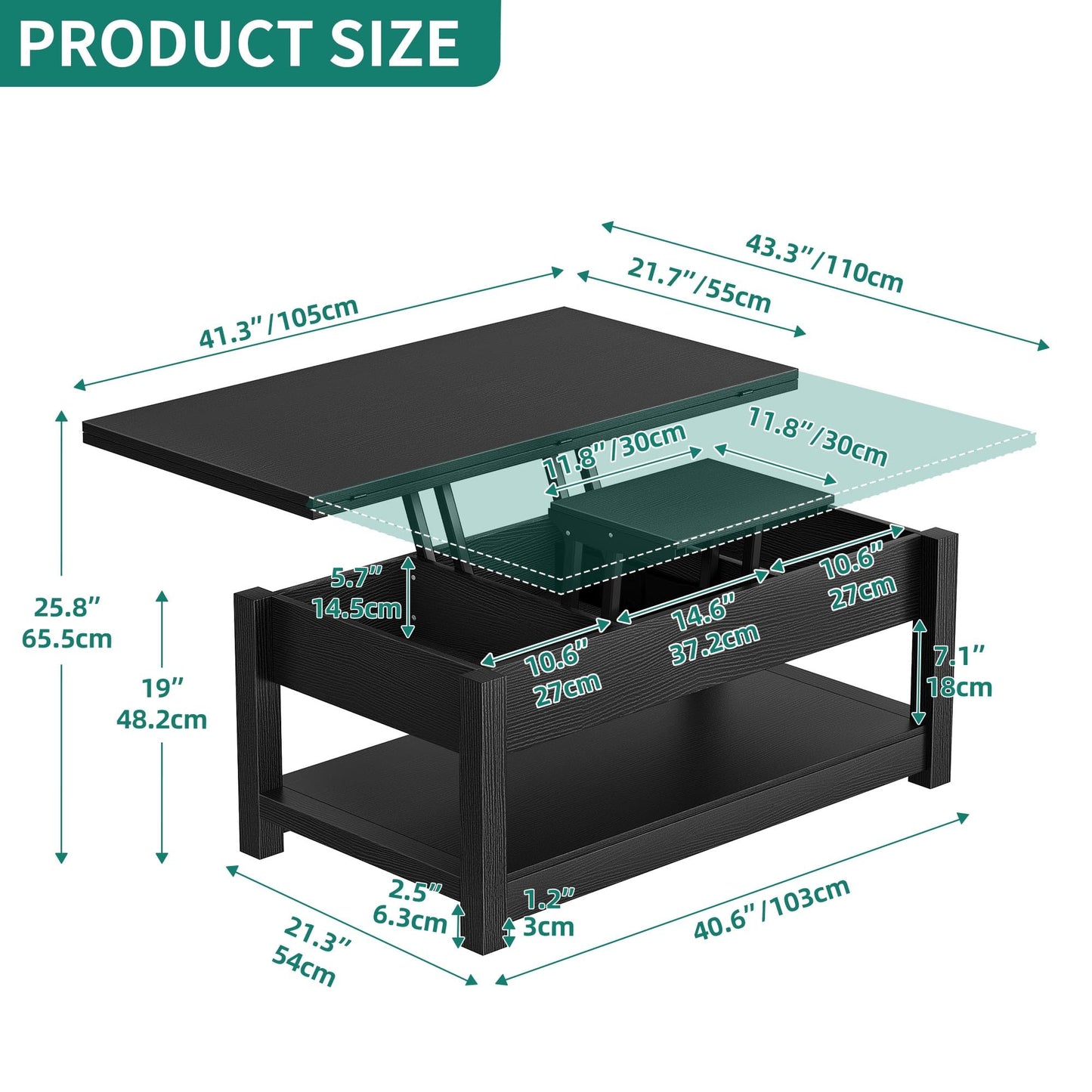 YITAHOME Lift Top Coffee Table, 3 in 1 Multi-Function Coffee Tables with Storage for Living Room, Farmhouse Modern Dining Table for Small Reception Room/Home Office, Black