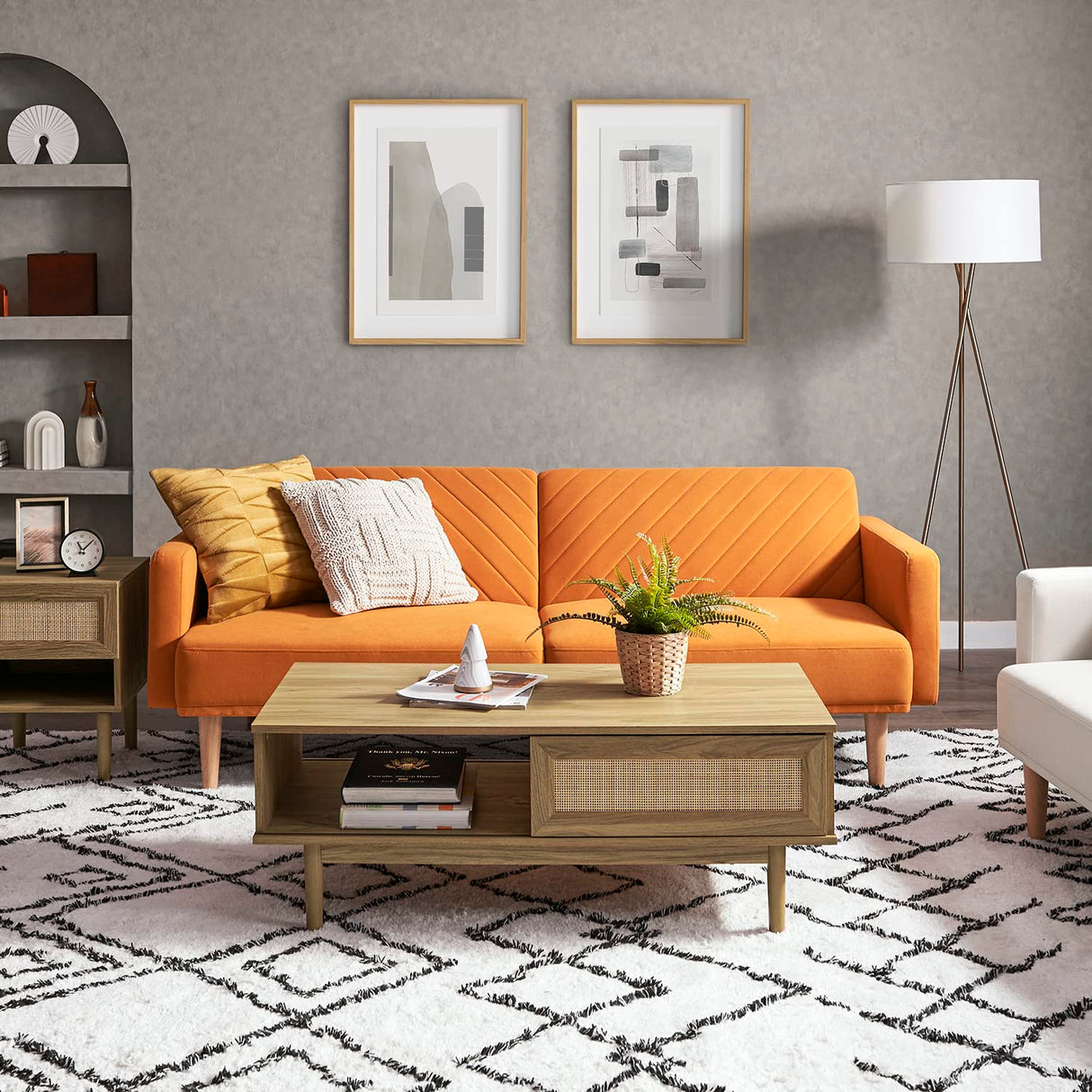 mopio Futon Sofa Bed, Couch, Small Sofa, Sleeper Sofa, Loveseat, Mid Century Modern Futon Couch, Sofa Cama, Couches for Living Room (Apricot Velvet) mopio