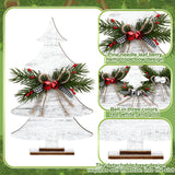 Huwena 3 Pcs Christmas Wooden Table Sign Tabletop Christmas Tree Shaped Decorations Handmade Rustic Decorative Trees with Pine Needle Berry Rope Bow Neutral Christmas Decor for Xmas Home Office Mantel Huwena