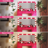 MIRROTOWEL 47.5” Vanity Desk with Large Mirror, 3 Colour Lighting Modes, Adjustable Brightness, Dresser with 3 Drawers & 2 Vertical Cabinets, Makeup Vanity Table for Women Girls Rose Pink MIRROTOWEL