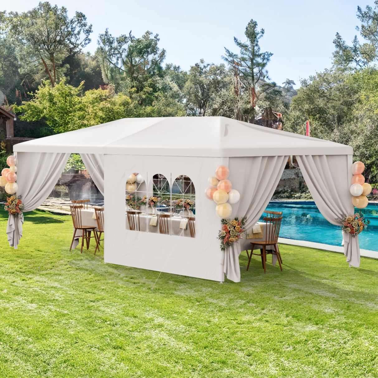 Susici 10x20 Outdoor Gazebo Canopy Party Tent with 4 Removable Sidewalls & Transparent Windows,Outside Gazebo Event Tent for Weddings, Birthdays, Garden Parties, and Backyard Patio BBQ Events susici