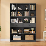 IRONCK Bookcase and Bookshelves, 70" Tall Bookshelf Floor Standing 6 Tiers Display Storage Shelves, Book Shelf with Drawers for Home Office, Living Room, Bedroom, Library, Black IRONCK