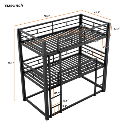 Harper & Bright Designs Metal Triple Bunk Beds,Bunk Beds Twin Over Twin Over Twin,Triple Bed for 3,Heavy Duty 3 Beds Bunk Bed with Guard Rails and 2 Ladders for Kids Teens Adults, Black